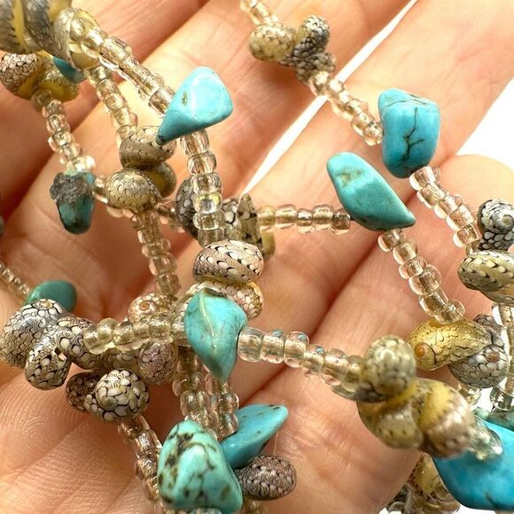 Turquoise and shell wood turtle long pendant necklace - Picture 7 of 10